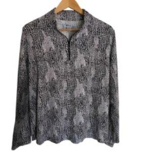 Ibkul Black & White Snakeskin Print 1/4 Zip Pullover XXLarge